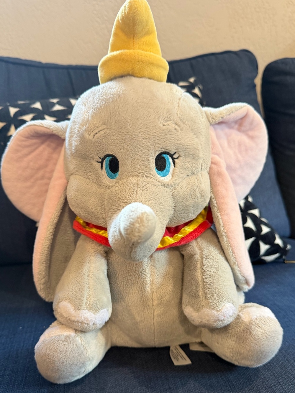 Disney Dumbo Gray Elephant Plush with Pink Ears and Yellow Hat